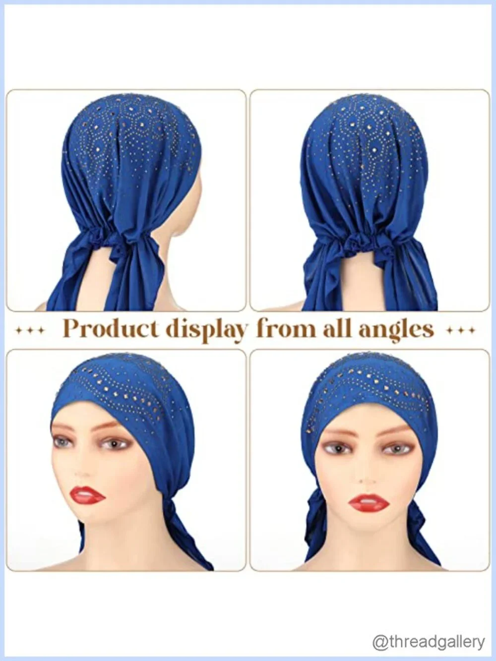 6 Pack Pre-tied Head Scarf Headwrap Rhinestone Chemo Headwear for Women